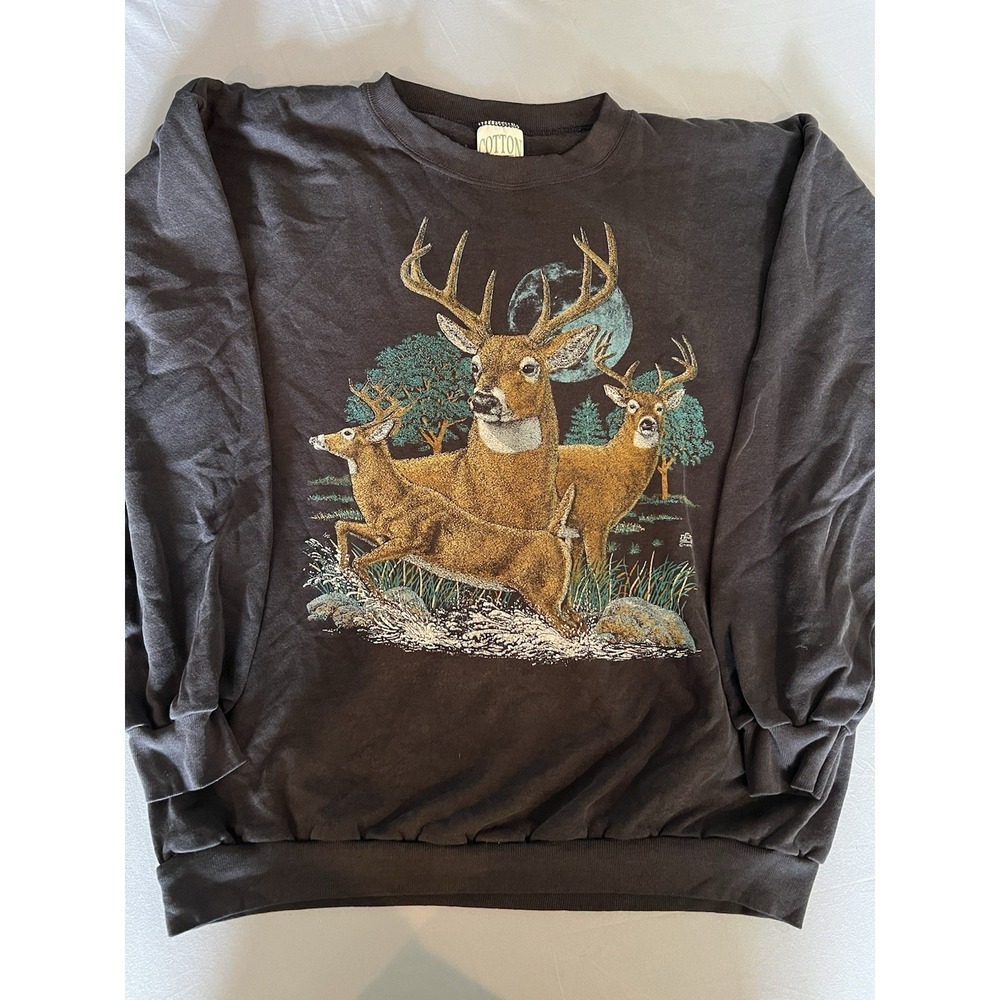 Vintage Cotton Groove Whitetail Deer Sweatshirt Black Made in U.S.A 1990s XL